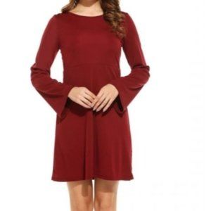 Meaneor Women's Long Bell Sleeve Round Neck Fit and Flare  Dresses